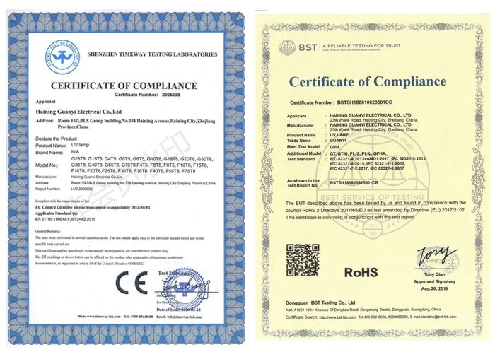 certification of uva tube light